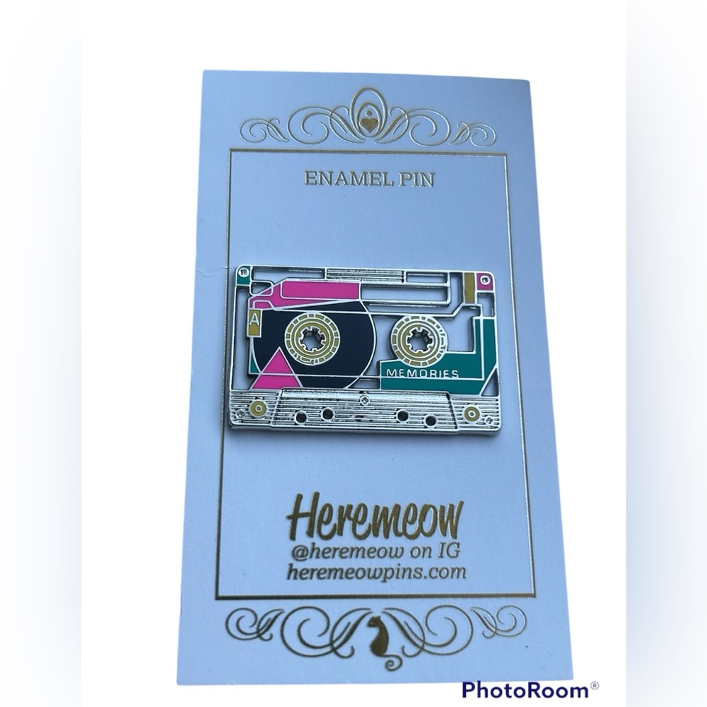 NWT New on Card cassette tape hard enamel shiny metal pin button flair